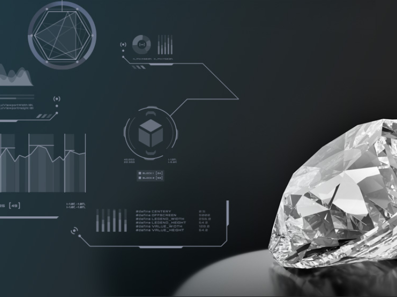 photo illustration of diamond with graphs
